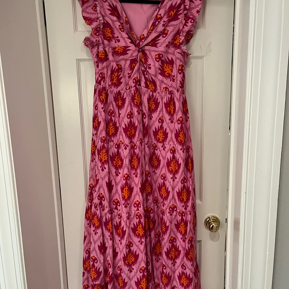 Pink and Orange Patterned Maxi Dress